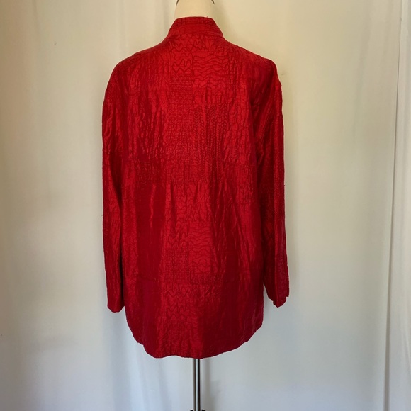 Chico’s Red Silk Embroidered Jacket Size 1 (S/M) - Picture 6 of 8